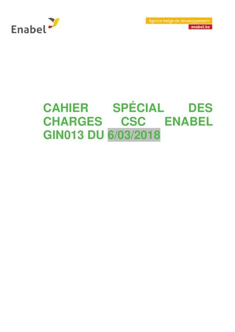 Pdf Cahier Sp Cial Des Charges Csc Enabel Gin Du Csc Enabel