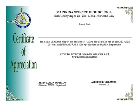 Certificate of Appreciation Judge Mr. AND MS | PDF