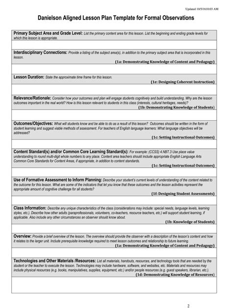 Danielson Framework Printable