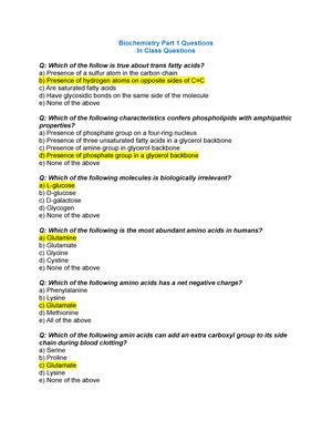 Biochemistry Practice Questions Part Biochemistry Part Questions