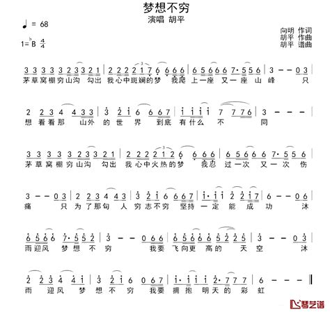 梦想不穷简谱 胡平演唱 简谱网