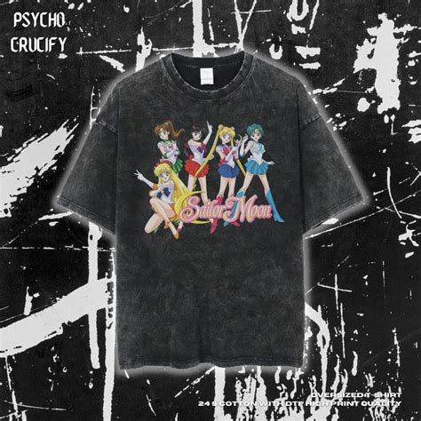 Jual Psycho Crucify Sailor Moon Oversized T Shirt Stone Wash Kaos