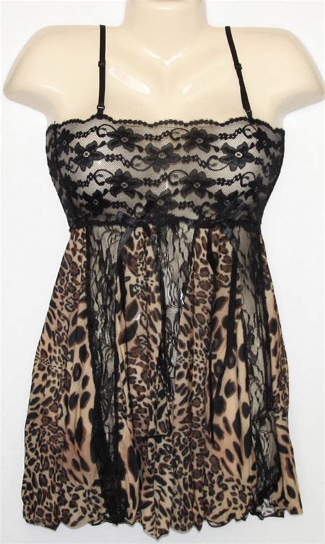 W3001 Sexy Lingerie Babydoll Lounge Wear Lace Leopard EBay