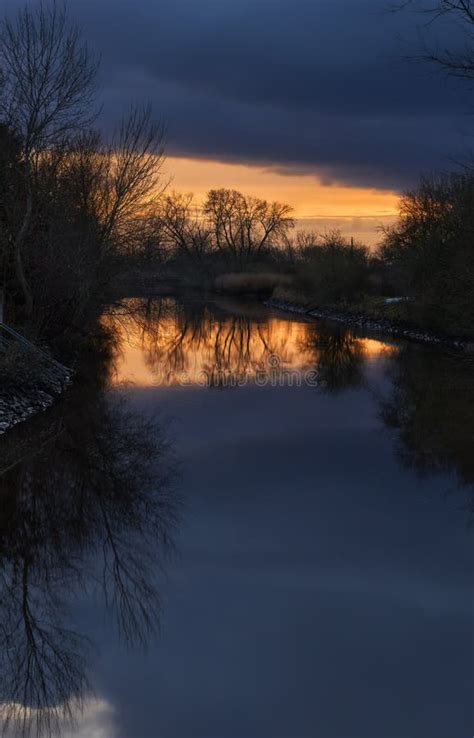 Scenic Sunset Behind The Bridge Over The River Weser In Hoya Germany