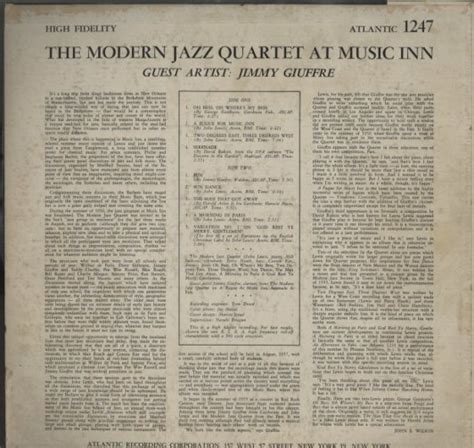 The Modern Jazz Quartet At Music Inn Gest Artist Jimmy Giuffre Mjq