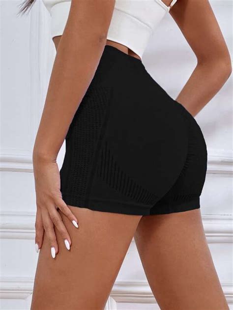 Yoga Basic Scrunch Butt Wideband Waist Sports Shorts Shein Usa