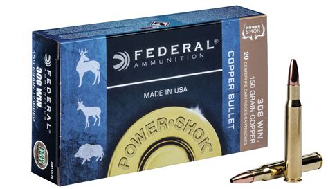 Federal Power Shok Ammunition 308 Winchester 970g 150gr Copper Solid Hp