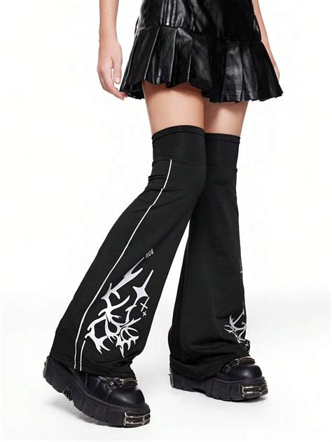 Romwe Goth Halloween Punk Rock Style Graphic Print Leg Warmers Gothic