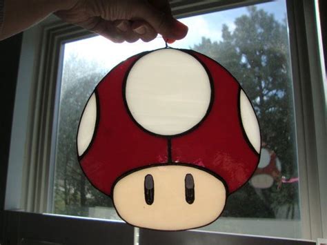 Stained Glass Super Mario Mushroom Power Up Suncatcher Stained Glass Glass Mosiac Glass