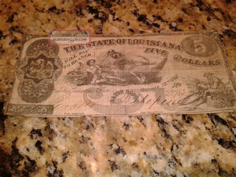 $5 Dollar Bill 1862 State Of Louisianna Five Dollars Civil War Era