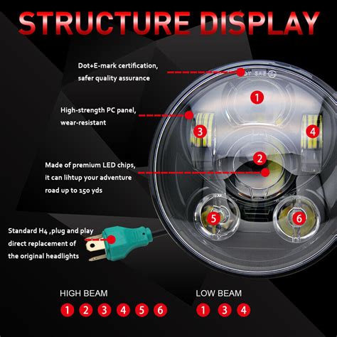 Pcs Led Scheinwerfer Hi Lo Sealed Beam Projektor F R Ford