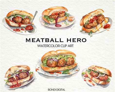 Watercolor Meatball Hero Clipart Png Format For Commercial Use Instant