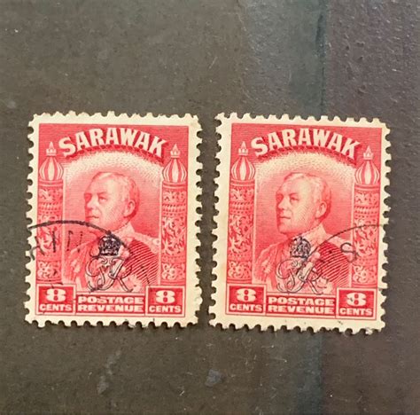 Malaya 8c Sarawak Sir Brooke Stamps Diff Crown Overprint Intensity