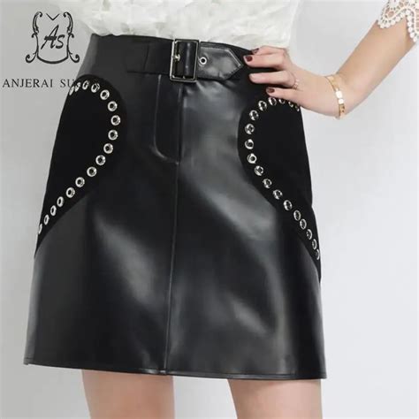 Autumn Winter Genuine Leather Skirts Women Black High Waist Suede Love