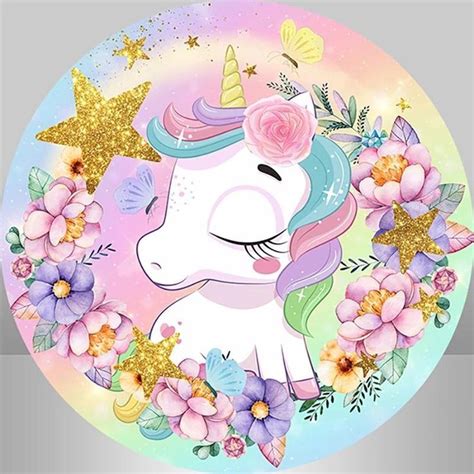 Unicorn Flower Glitter Star Circle Baby Shower Backdrop Decoracion De