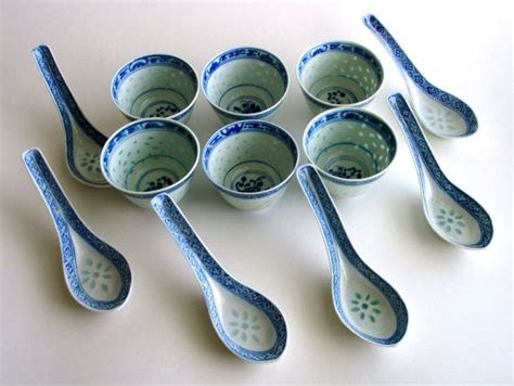 Vintage Asian Soup Bowls Rice Bowls Or Sake Cups Spoons Matching Set