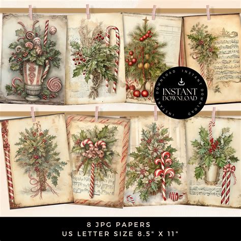 Candy Cane Junk Journal Kit Christmas Tree Scrapbooking Pages Digital