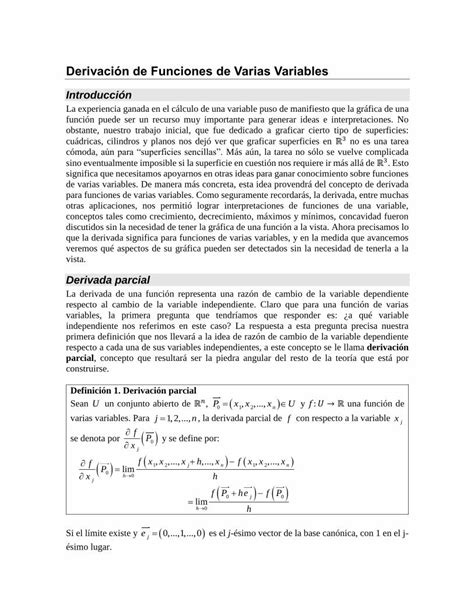 Pdf Derivaci N De Funciones De Varias Variablescalculovariasvariables