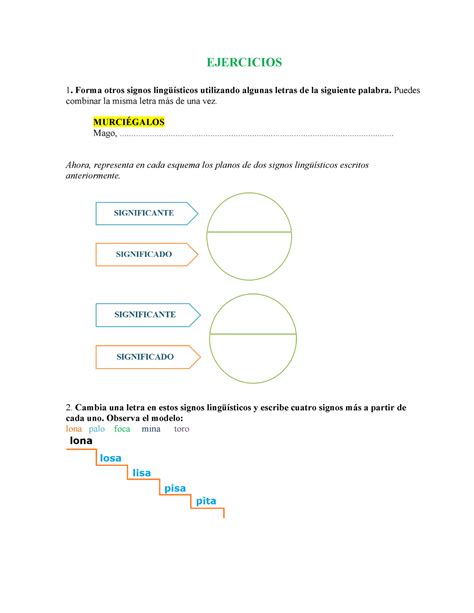 Ejercicios El signo lingüístico EJERCICIOS Forma otros signos