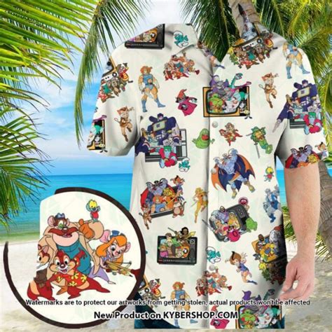 80S Famous Cartoon Characters Pattern Hawaiian Shirt - Limotees