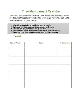 Time Management Pdf Worksheet