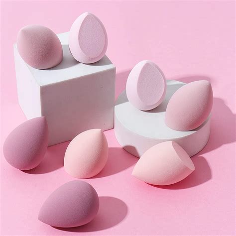 8 Pcs Latex Free Vegan Makeup Sponge Set For Professional Foundation Blending Pink