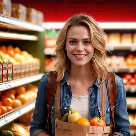 Premium Photo Woman Shopping For Groceries In Supermarket Store