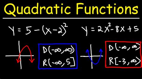 How To Find The Domain And Range Of A Quadratic Function YouTube