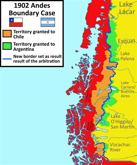 Disputed territories between Chile and Argentina between 1881 and 1902 and its resolution : MapPorn