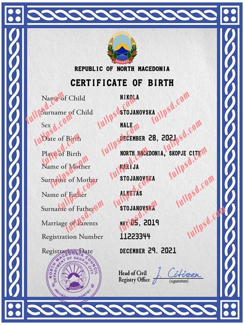 Download North Macedonia Birth Certificate Psd Template Fully Editable Fullpsd