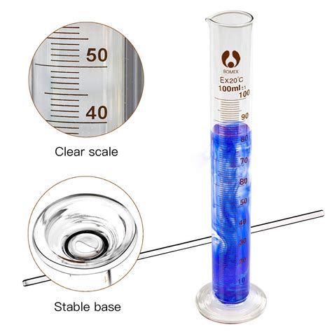 Feigo 5 Pack Glass Graduated Cylinder 5ml 10ml 25ml 50ml 100ml Lab Measuring Cylinders Set With