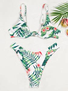 Sexy Tropical Leaf Print Underwire Holiday Bikini Power Day Sale