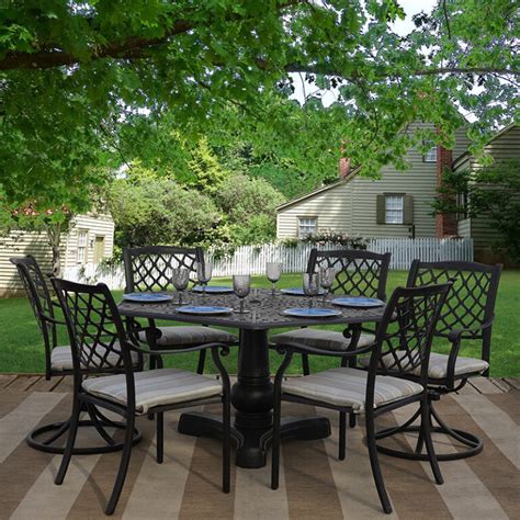 Chateau 61 Inch Hexagon Patio Table Lazy Susan Insert 38168 Shown With Lakeside 7 Piece Patio