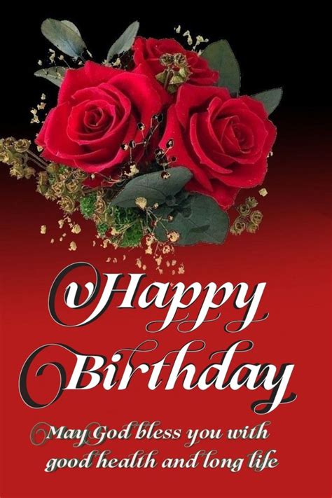 Happy Birthday Card With Red Roses And Greenery On Black Background