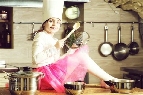 Girl With Cooking Pot Doing Housework Housekeeping Concept Young