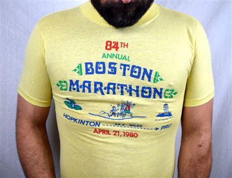 Vintage 1980 80s Boston Marathon Running Race Yellow Tee Shirt Tshirt ...