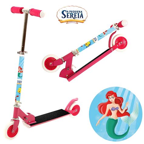 Brinquedo Patinete Ariel Infantil Menina Rodas Rosa Submarino