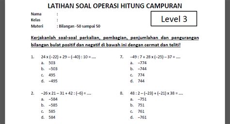 Menyelesaikan Soal Operasi Hitung Campuran Bilangan Bulat Kelas Sd