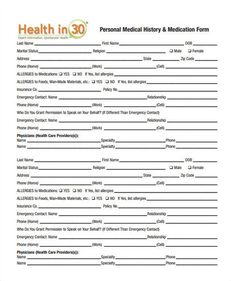 Blank Medical History Form Printable Printable Forms Free Online