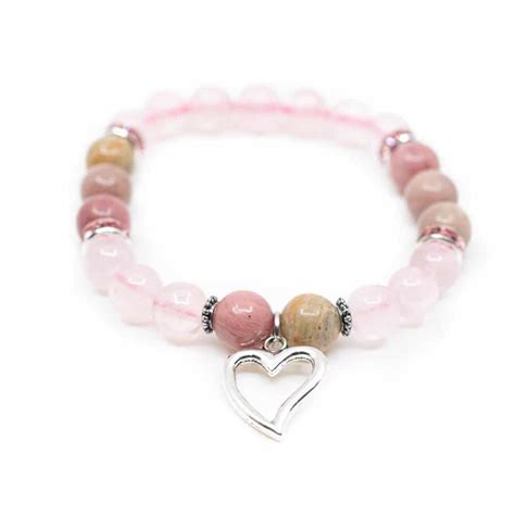 Gemstone Bracelet Rose Quartz Rhodochrosite Heart Zenvol Europe