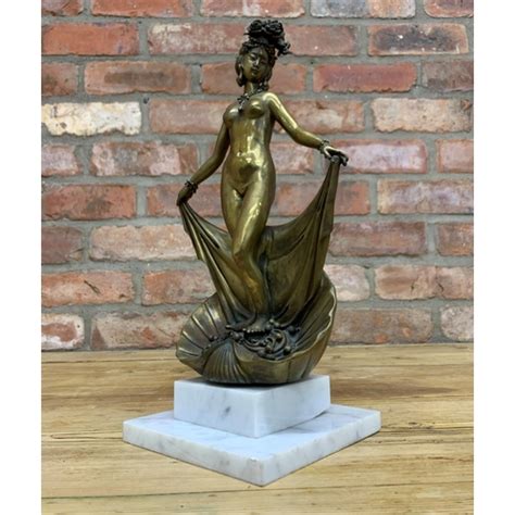 Exceptional Chinese Art Deco Orientalist Cast Bronze Erotica Sculpture Atop Clam Shell Mounted On S