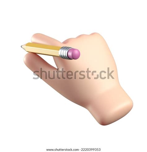 3d Cartoon Hand Holding Pencil Taking Stock Illustration 2220399353