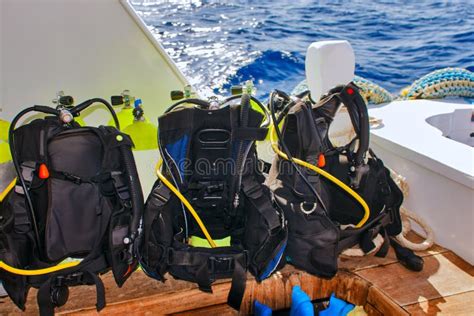 Equipment For Scuba Diving On Boat Of Ship Stock Image Image Of