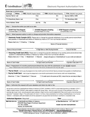 Electronic Payment Authorization Form Tricare Tricare Fill And