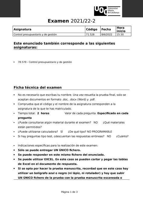 Examen 2022 Examen 2021 22 Asignatura Código Fecha Hora inicio