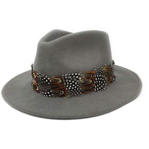 Womens Wool Grey Fedora Hat With Country Feather Wrap Trim Chadlington