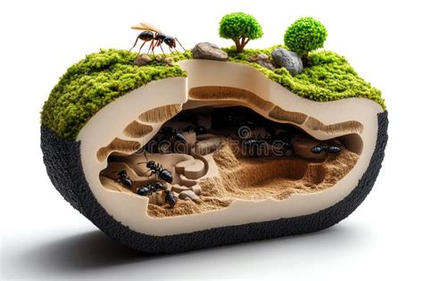 Cross Section Of An Ant Colony Showing Detailed Underground Tunnels