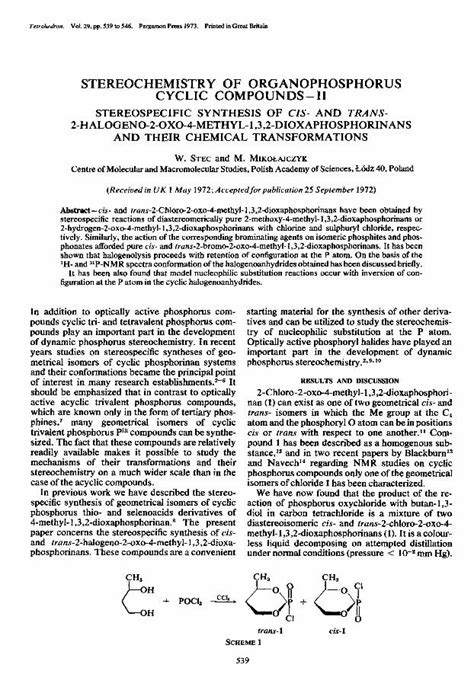 PDF Stereochemistry Of Organophosphorus Cyclic CompoundsII