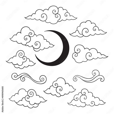 Set of traditional oriental clouds ornament vector isolated elements collection Stock Vector ...