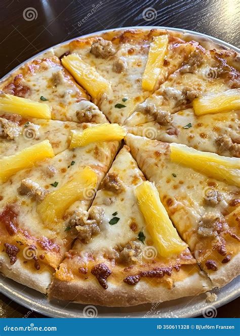 Hawaiian Pineapple Pizza Italian Dish Meal Menu Food Stock Illustration